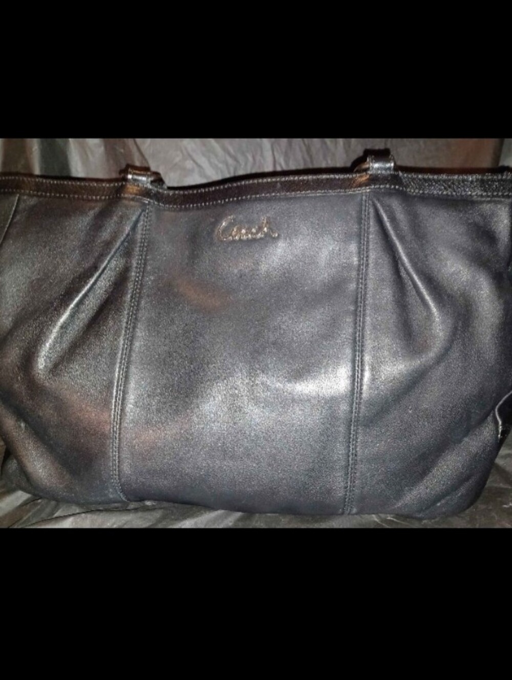 Coach east west black leather tote